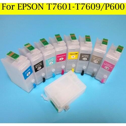 1 Set P600 Refillable Ink Cartridge For Epson SC-P600 Printer With ARC Chip For Epson T7601-T7609/T760