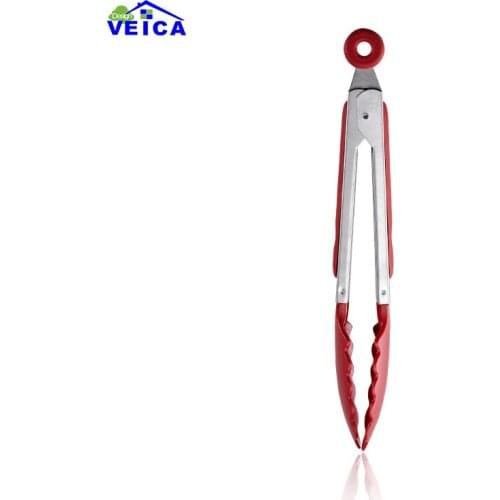 1pcs 25cm Plastic Heat resistant Kitchen Cooking Salad Serving BBQ Tongs Stainless Steel Handle Utensil