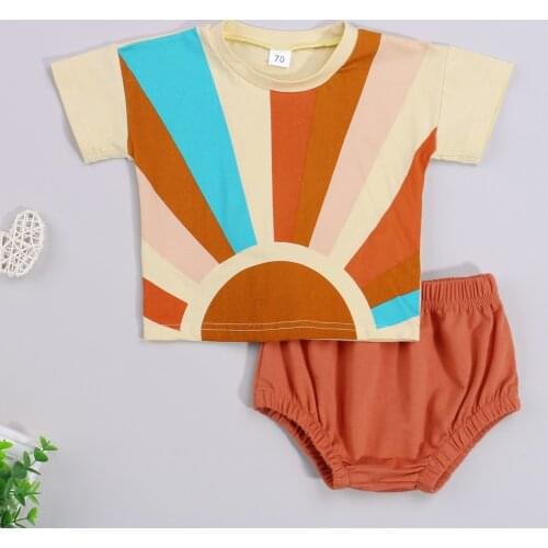 Toddler Baby Boys Girls Summer 2Pcs Outfits Cotton Cute Sun Print Short Sleeve T-Shirts + Shorts Set Children Casual Clothes Set