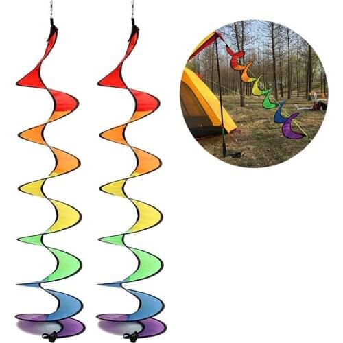 2pcs Colorful Spiral Windmill Nylon Rainbow Wind Spinner Hanging Wind For Tent Lawn Garden Outdoor Camping Picnic Home Decor