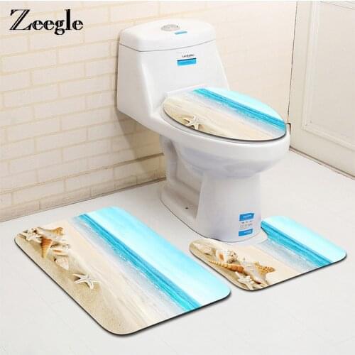 Zeegle Beach 3Pcs / Set Carpet Bathroom Absorbent Mat For Toilet Bathroom Floor Mats Absorbent Bathroom Mat Set Bathtub Mats