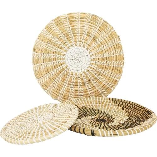 3x Natural Seagrass Wall Basket Decor Bohi Wall Hanging Art Round Wicker