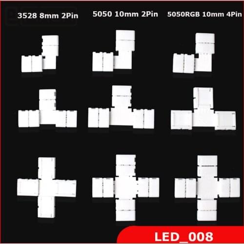 5pcs L T X Shape 8mm 10mm 2Pin 4Pin Quick Splitter Right Angle Corner Connector for 3528 5050 RGB Color LED Strip No soldering