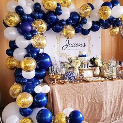 61Pcs/Set Ink Blue Latex Balloon Mix White Gold Confetti Balloons Wedding Birthday Party Decoration Baby Shower Birthday Party