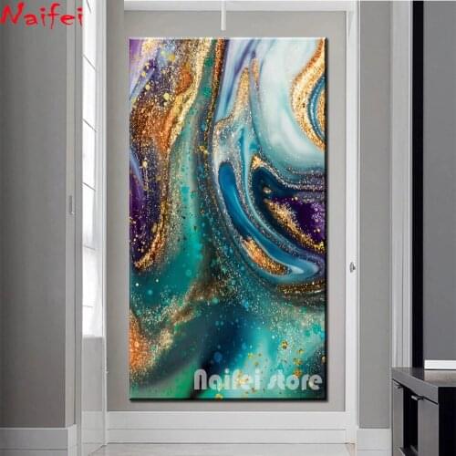 5D DIY Diamond Painting Fantasy Abstract Green Golden Sand Full Square Round Diamond Embroidery Wall Art Large Decor