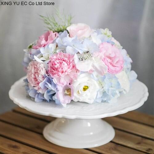 White ceramic pattern tray tall cake plate transparent plastic cover fruit plate dessert table wedding decoration tableware