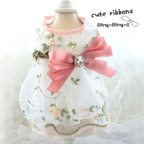 Free Shipping Handmade Dog Clothes Dog Dress Hazy Fairy Embroidered Flowers Chiffon Pet Outfit Princess Yorkie Maltese Poodle