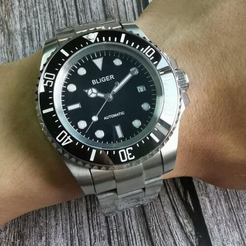 Big Face 44mm Bliger Blue Dial Ceramic Bezel NH35A MIYOTA 8215 Automatic Movement Mens Watch Oyster Bracelet