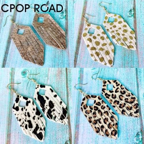 Cpop Horse Hair Leopard Genuine Leather Earrings for Women Geometric Leather Tassel Earrings Fashion Jewelry Girl Gift Wholesale