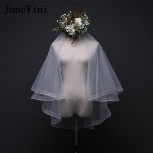 Jane Vini White Bridal Veils Short 2-Layer Ivory Veil Short Straight Tulle Bride Wedding Veils With Comb Welon Velo Novia Corto
