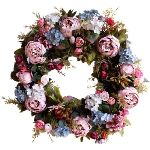 Hot 53cm Door Wreath Large Garland Artificial Flower Wreath Wall Hanging Door Decoration Home Decoration Farmhouse Decor