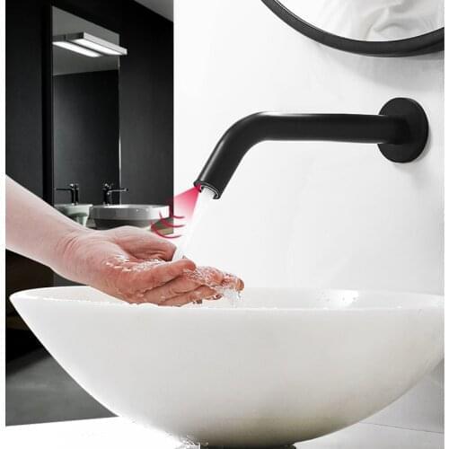 MTTUZK Matte Black Brass Wall Mounted Automatic Sensor Faucet Bathroom Wash Basin Touchless infrared Faucet 6" 7" 9" Sensor Tap