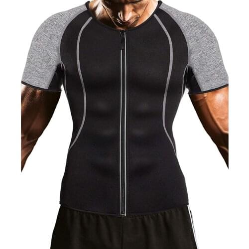 Men Weight Loss Shirt Workout Neoprene Top Training Body Shaper Clothes Sweat Sauna Suit Exercise Fitness Zipper Short Sleeve