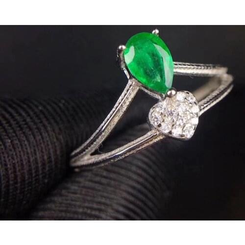 Natural green emerald Elegant Romantic heart water drop Ring S925 Silver Natural gemstone Ring girl Womens party gift Jewelry