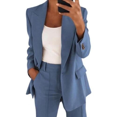 New Ladies Slim Suit Jacket Cardigan Solid Color Turndown Collar Women Long Sleeve Buttons Blazer for Dating Office Streetwear