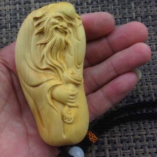 Wholesale Keep Health New Handle Pieces Handmade Quality Carving Boxwood Buddhist God of Longevity Hanging Decorations