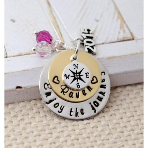 Wish Necklace compass name or words as Personalized High school College Graduation Gift Engraved Necklace N2004