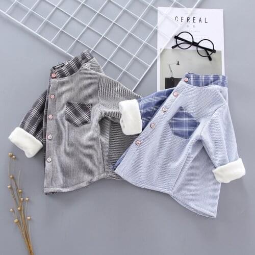 Autumn Winter New Boys Shirts Korean Fashion Kids Plus Velvet Thicken Shirt Casual Panelled Plaid Shirt for Boy Children Clothes