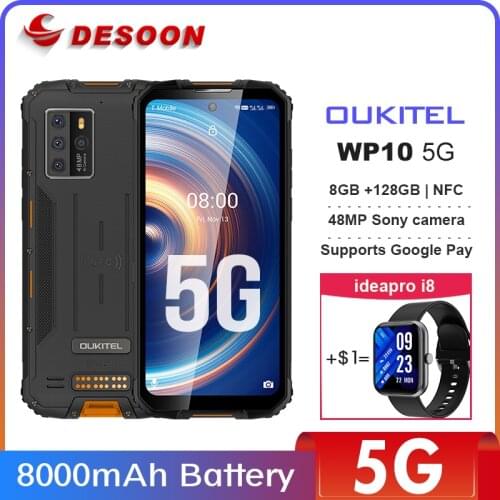 OUKITEL WP10 5G 6.67‘’ FHD Android 10.0 Hellio P35 Octa Core 8000mAh 48MP Quad Camera 8GB 128GB IP68 Rugged Mobile Phone