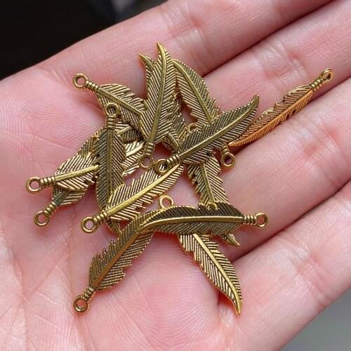 20pcs/lot Screw Feather Charms Pendants Aesthetics Accessories, Antiqued gold Tone For Diy Handmade Jewelry Makeing Crafts