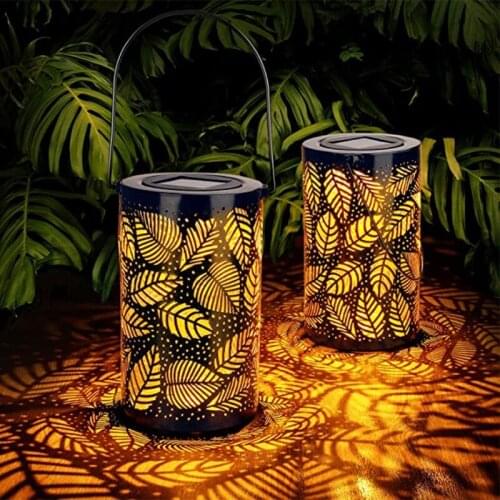 Solar Wrought Hollow Portable Projection Lights Decorative Courtyard Outdoor Lamps Antique Wrought Iron LED Hanging Lamp