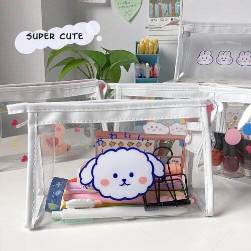 Cartoon Cute Transparent Pencil Case PVC Waterproof Simple Style Large Capacity Cosmetics Storage Bag Stationery School Supplies