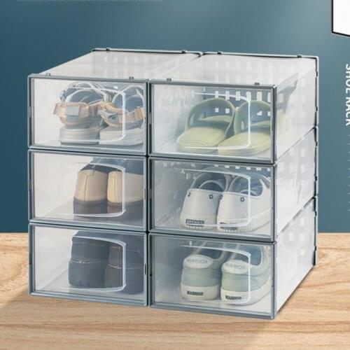 Clear Plastic Shoe Storage Box Thickened Stackable Shoe Case Organizer Drawer Type Container Collection Display for Men 652A