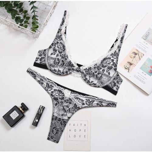 Sexy Lingerie Floral Embroidery Womens Underwear Underwire Bra Transparent Underwear Set Erotic Lingerie Set Wholesale