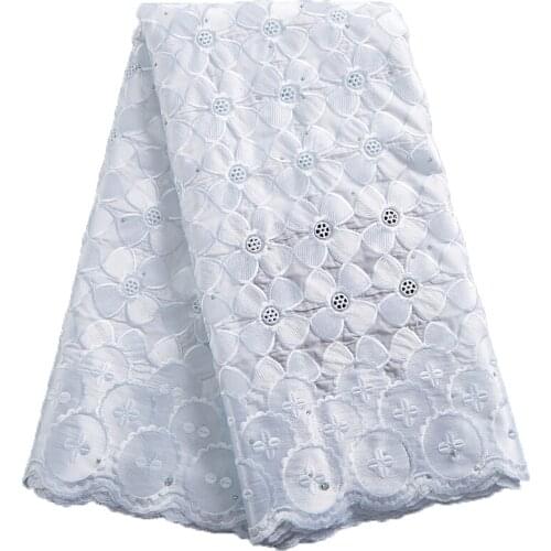 SJD LACE White African Lace Fabric 2021 100% Cotton Swiss Voile Lace In Switzerland Swiss Embroidery Wedding Women Dress A 2442