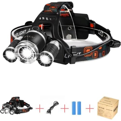 OUTAD Zoomable 4 Modes Super Bright LED 3 Lamp Head Lamp Headlight with Rechargeable Batteries 7000K Hands-free Durable
