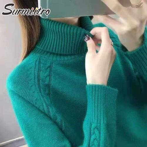 SURMIITRO Autumn Winter Thick Warm Korean Style Turtleneck Knitted Sweater Women Long Sleeve Jumper Pullover Female Knitwear