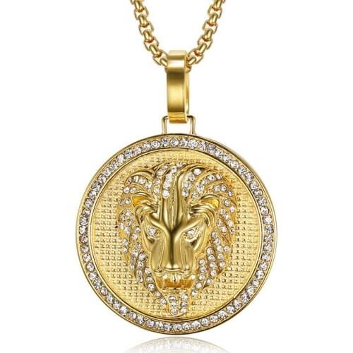 Hip Hop Iced Out Bling Lion Head Necklaces Male Gold Color Stainless Steel Animal Pendant & Chains For Men Jewelry Dropshipping