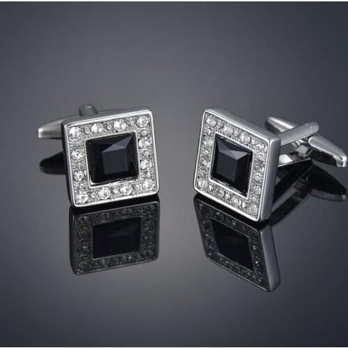 High Quality Mens Luxury Black Crystal Cufflinks Suit Shirt Cuff Links Fashion Wedding Cufflink Gift Jewelry Mens Accessories