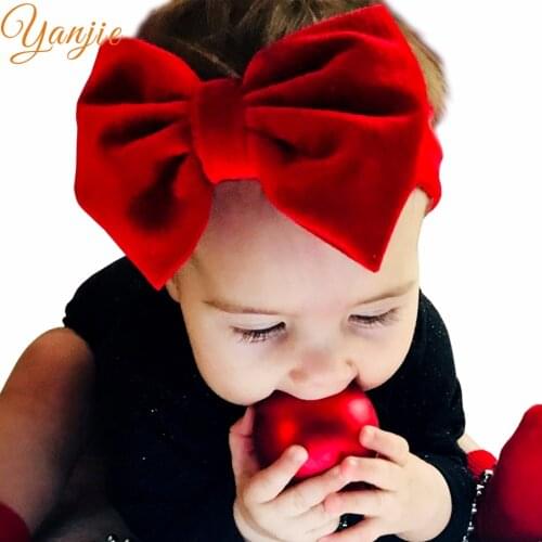 YANJIE 2021 Retro 5" Bows Velvet Headband Kids Hair Bows Elastic Hairband FallWarm Headwear Birthday Party Hair Accessories