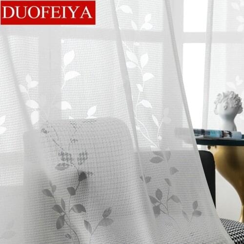 2021 White Semi-hollow Leaf Warp-knitted Curtain Finished Custom Curtains for Living Dining Room Bedroom