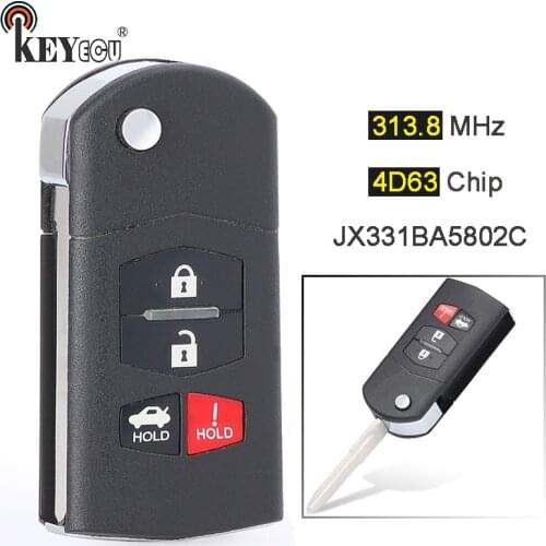 KEYECU 313.8MHz 4D63 Replacment Flip Folding 3+1 4 Button Remote Key Fob for Mazda 6 RX-8