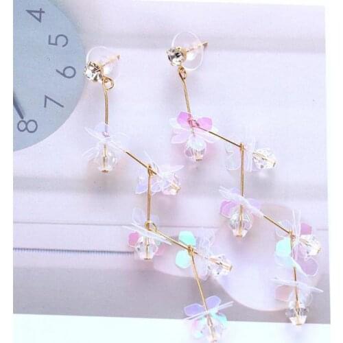 Lady Colorful Flower Drop Earrings For Women Crystal Long Dangle Wedding Earrings Cute Jewelry Oorbellen Boucle D Oreille Gift