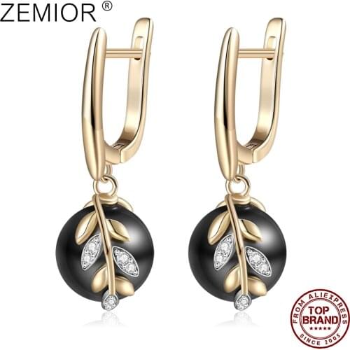 Elegance Drop Earrings For Women Blue Shell Pearl Trendy Lady Earring Champagne Golden Festival Party Zircon Jewelry New Arrival