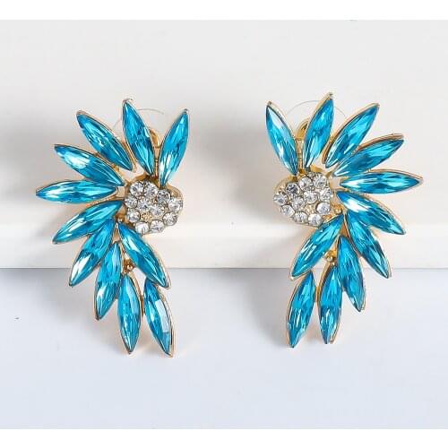 Retro Rhinestone Wings Blue Earrings High-Quality Crystal Earrings Female Exquisite Fashion Stud Earrings For Women Jewelry