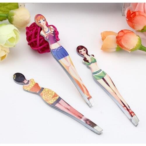 1Pc at random color Eyebrow Tweezer Stainless Steel Slanted Eyebrow Tweezers Eyebrows Hair Remover Tools Cosmetics Beauty T0544