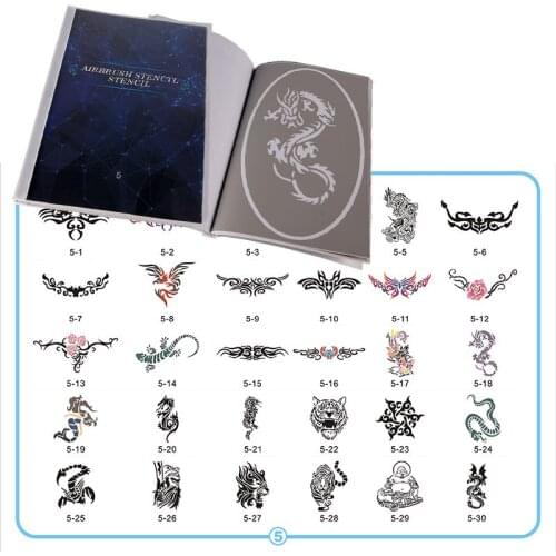 30pcs Pictures (Book 5) Environment Friendly Custom Glmitter Tattoo Stencil Paper Reusable Adhesive for Kids Women Boys Girls