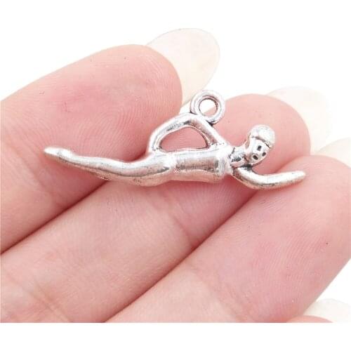 BULK 30pcs Zinc Alloy Swimming Swim Charms Antique Silver Plated DIY Pendant for Bracelets 11*30mm 1.7g