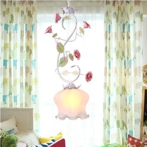 American Korean Style Pink Flower Iron Pendant Light Restaurant Bedroom Romantic Children Room Lighting Ing lampen industrieel