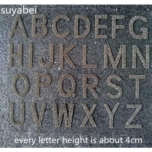 26pc/lot A-Z English Letter design stones iron on applique hot fix rhinestone applique DIY logo strass iron sticker