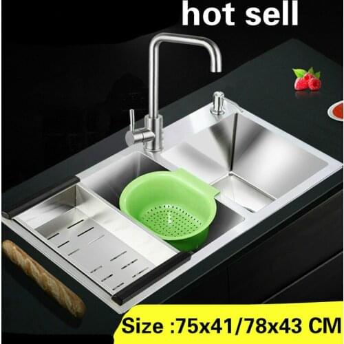 Free shipping Apartment standard kitchen manual sink double groove do the dishes 304 stainless steel hot sell 75x41/78x43 CM