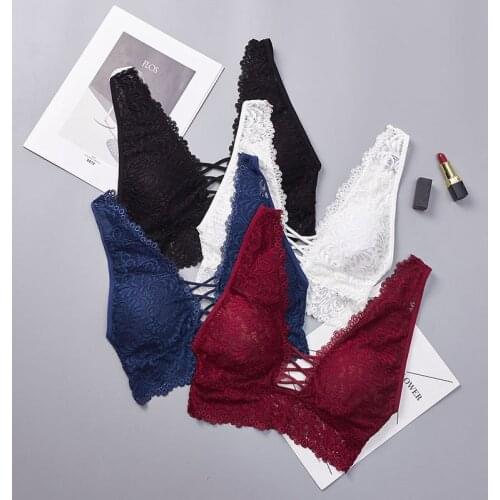 Sexy Lace Bralette Camisoles Tank Top Women Deep V Back Cross Wirefree Underwear Lingerie Brassiere