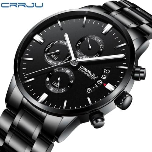 Crrju New Fashion Luxury Brand Men Watches Mens Waterproof Stainless Steel Quartz Watch Male Clock Relogio Masculino