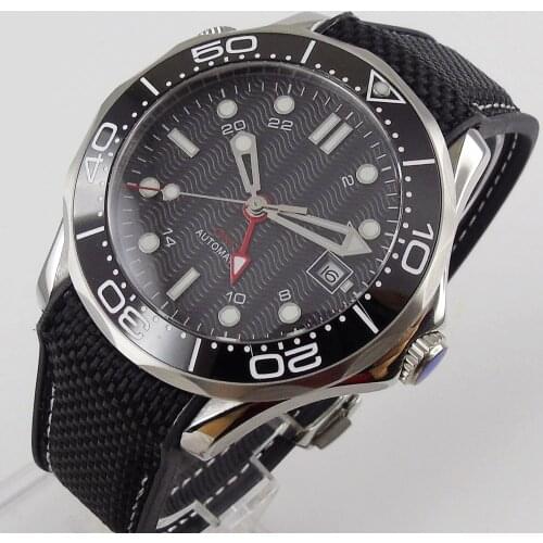 41mm Nologo Black Mechanical Men Watch Dial Sapphire Glass GMT Ceramic Bezel Automatic Movement Mens Watch