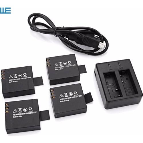 For Sjcam bateria 4XSJ4000 3.7V 900mAh Rechargeable Battery with Dual Charger for SJ 4000 SJ5000 5000 Plus SJ5000x SJ6000 SJ7000