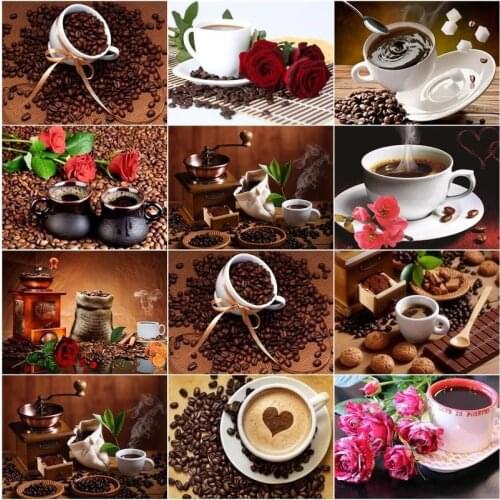 GATYZTORY DIY Painting By Numbers Coffee Cocoa Acrylic Painting Modern Flowers Pictures Coloring Paint By Numbers Home Decor